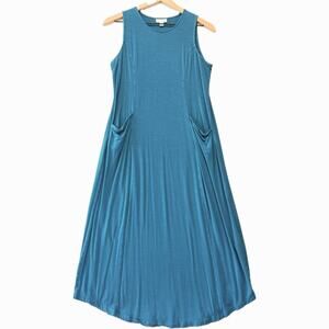 J.Jill Jersey Knit Sleeveless Midi Dress Women's Size S Petite Turquoise Blue